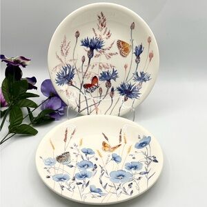2 Gien, French Hand Painted Luncheon Plates. Floral & butterflies.